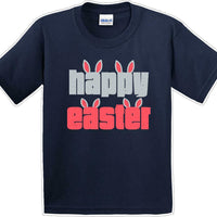 Happy Easter with 4 bunny ears - Distressed Design - Kids/Youth Easter T-shirt