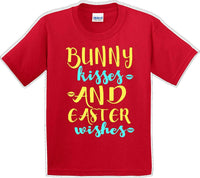 
              Bunny Kisses and Easter Wishes - Distressed Design - Kids/Youth Easter T-shirt
            