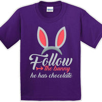 Follow the Bunny he has Chocolate - Distressed Design-Kids/Youth Easter T-shirt