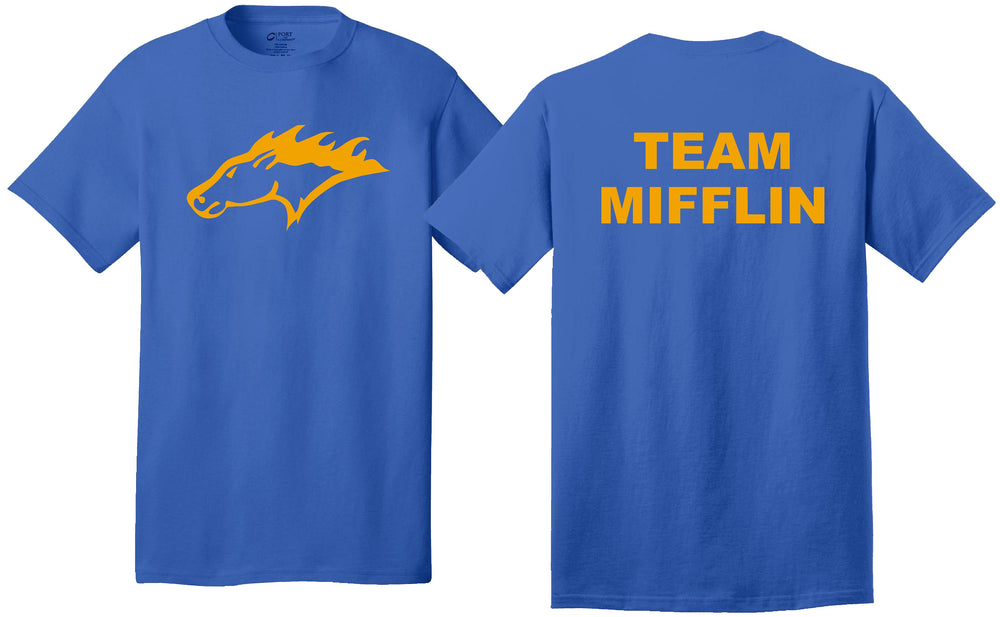 Team Mifflin Mustang shirt Royal Blue, Adult Small - 4XL